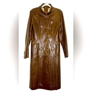 Roberto Cavalli Vintage Brown Leather Coat – Italian Designer Maxi Trench s XL